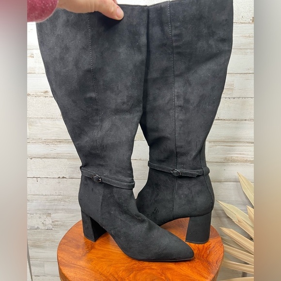 Anne Klein Women's Brayden Knee High Block Heel Boots Black Size 8.5 Suede like - Picture 10 of 12